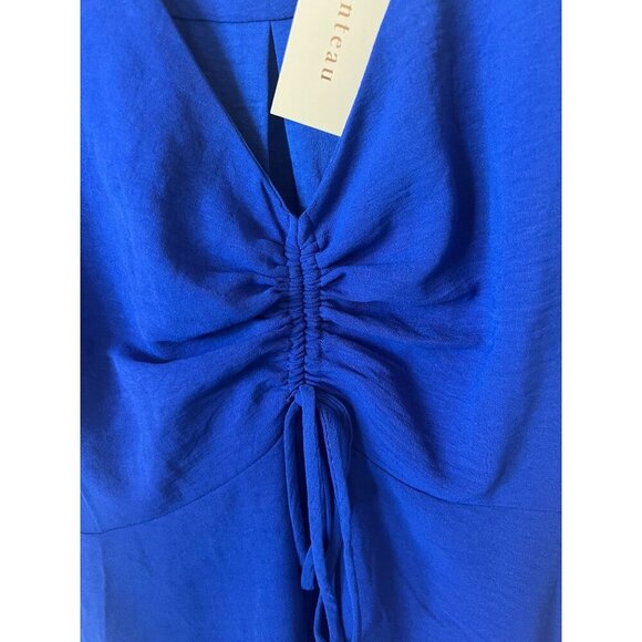 MONTEAU-SHORT SLEEVE RUFFLE DRESS ROYAL BLUE - Picture 3 of 10